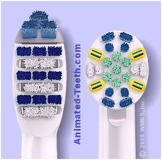 Picture comparison of Oral-B Deep Sweep and Floss Action brush heads.