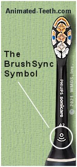 Picture showing Sonicare's BrushSync symbol printed on a brush head.