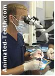 Using a surgical microscope during root canal treatment.