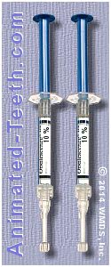 Syringes of tooth whitener.