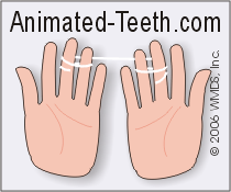 Illustration of how to hold dental floss on your hands.