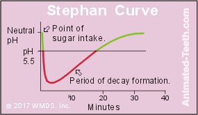 Graphic representation of the Stephan Curve - Decay formation after sugar intake.